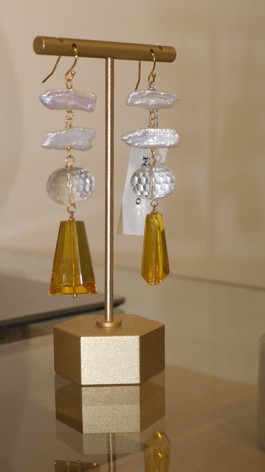Aretes de Perlas, Ámbar y Cristal