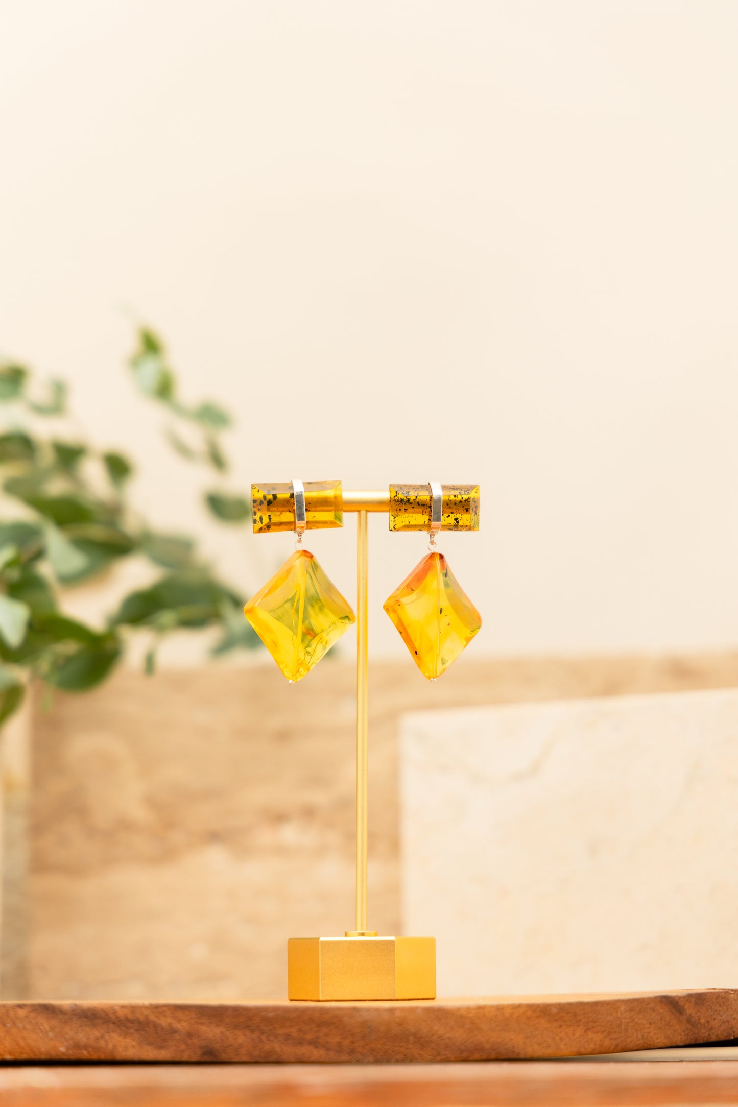 Hexagonal Amber Earrings