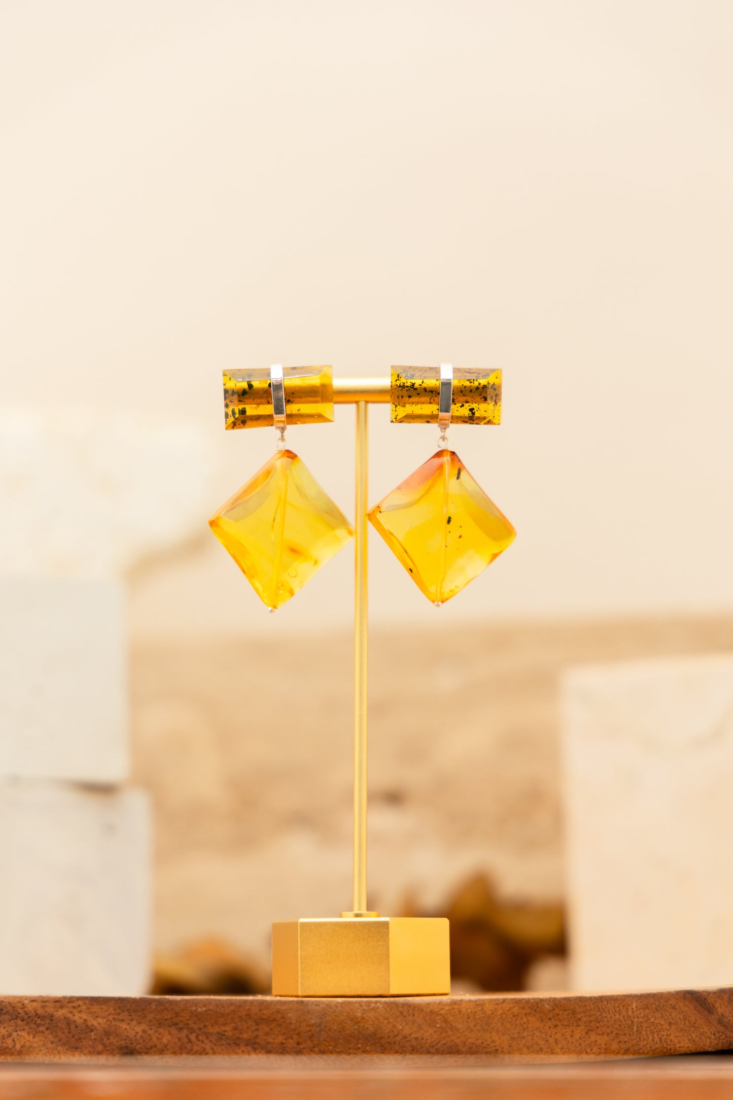 Hexagonal Amber Earrings