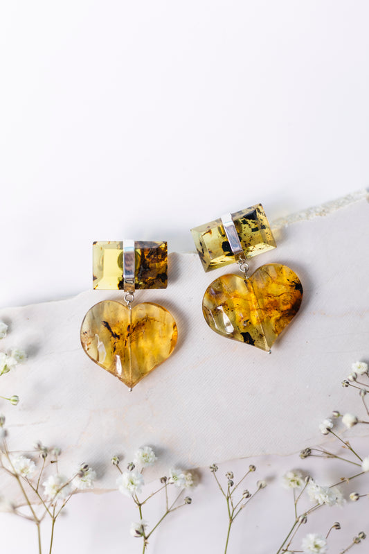 Aretes de Ámbar en Corazón
