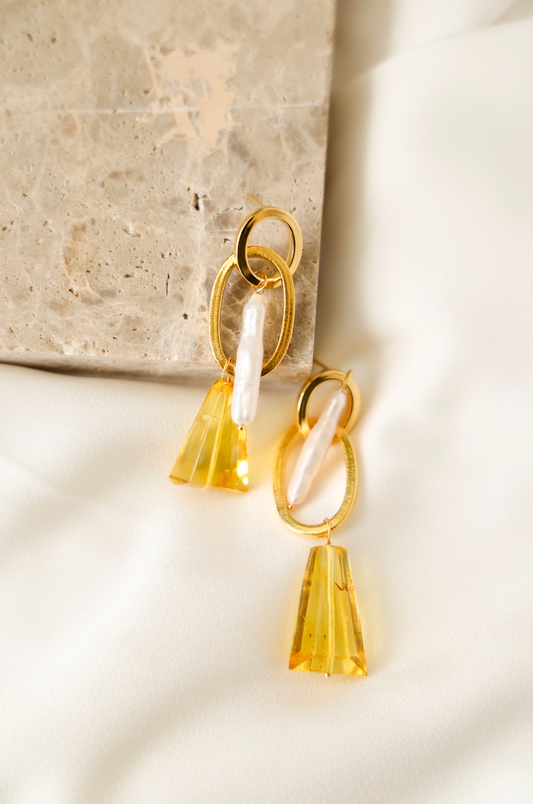 Arete Dorado Perlas y Ámbar