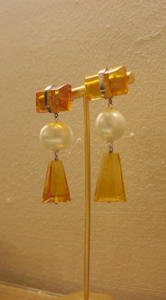 Arete Ámbar y Perlas de Nacar