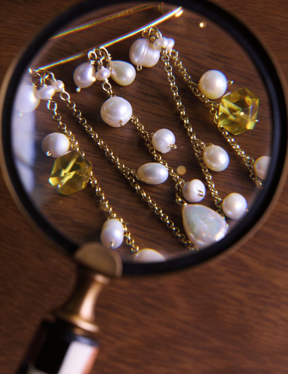 Chambra con cadena de Perlas y Ámbar