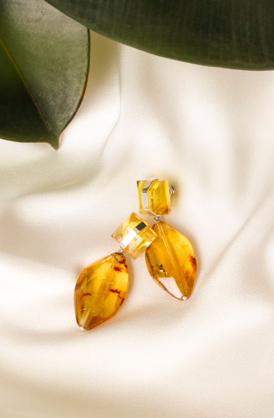 Amber and Silver Earrings