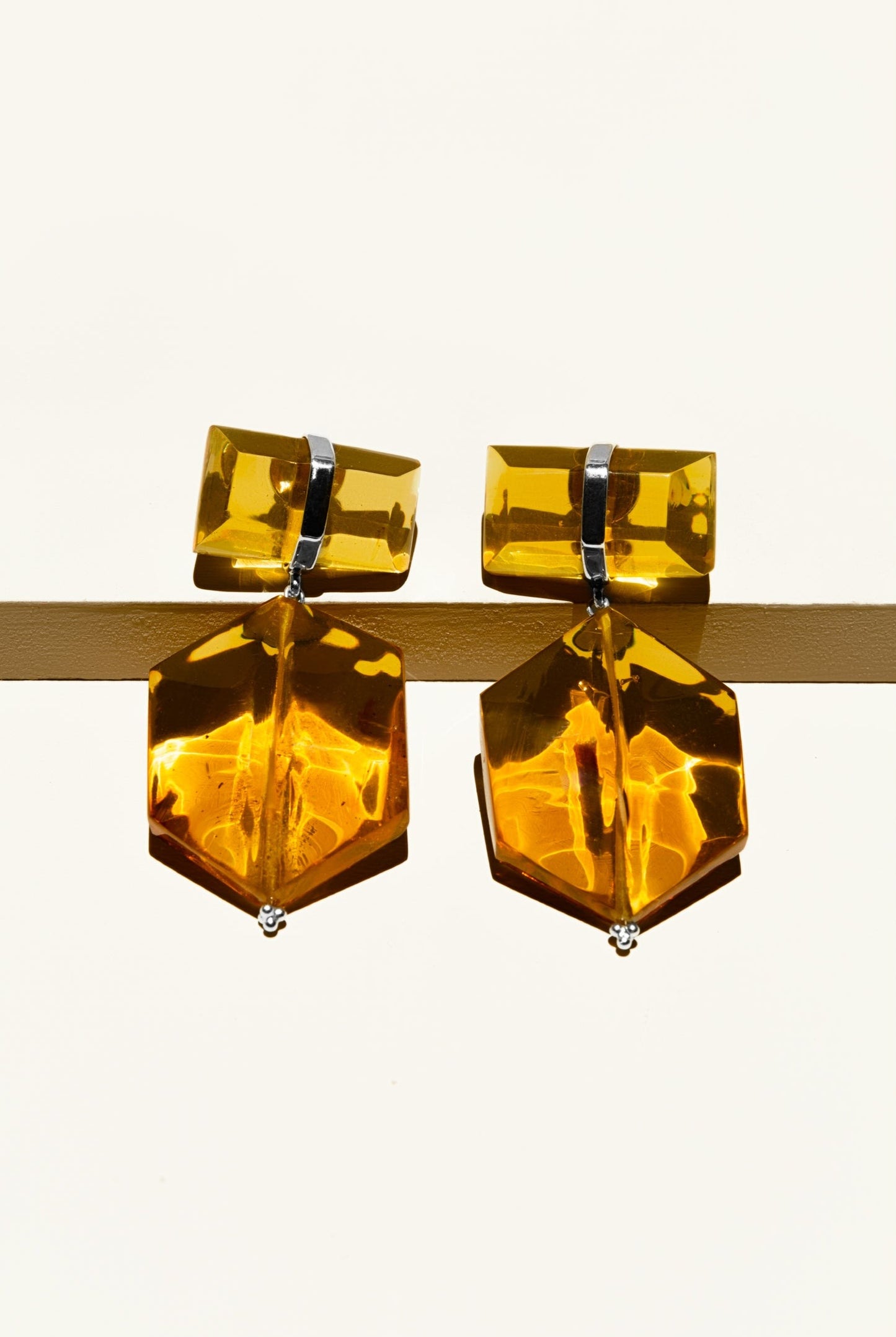 Hexagonal Amber Earrings